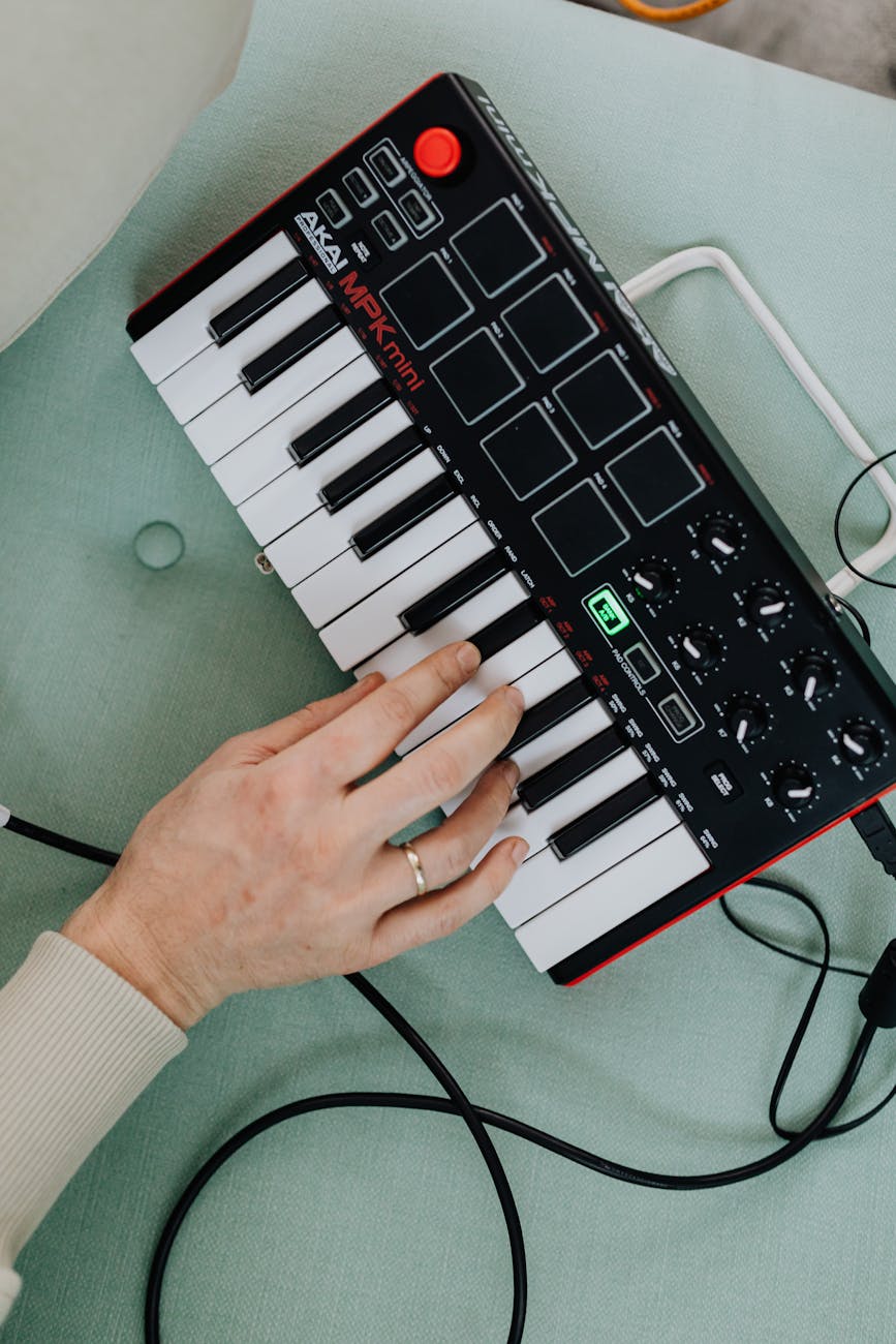a person using an electric piano